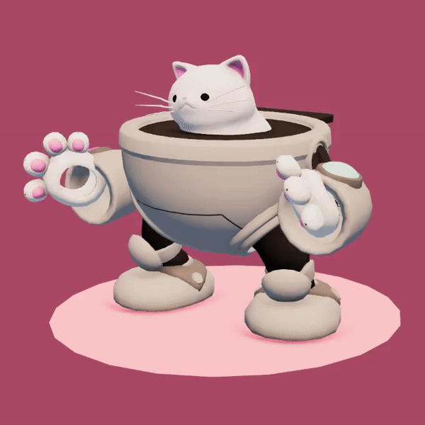 Idle: Excited and ready to go at a moments notice! The paws are making a motion to remind you of a happy cat kneading, Mochi is having fun.